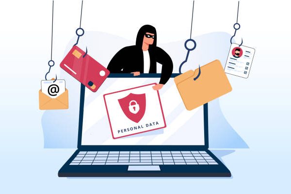 Hacker and Cyber criminals phishing stealing private personal data, user login, password, document, email and credit card. Phishing and fraud, online scam and steal. Hacker sitting at the desktop